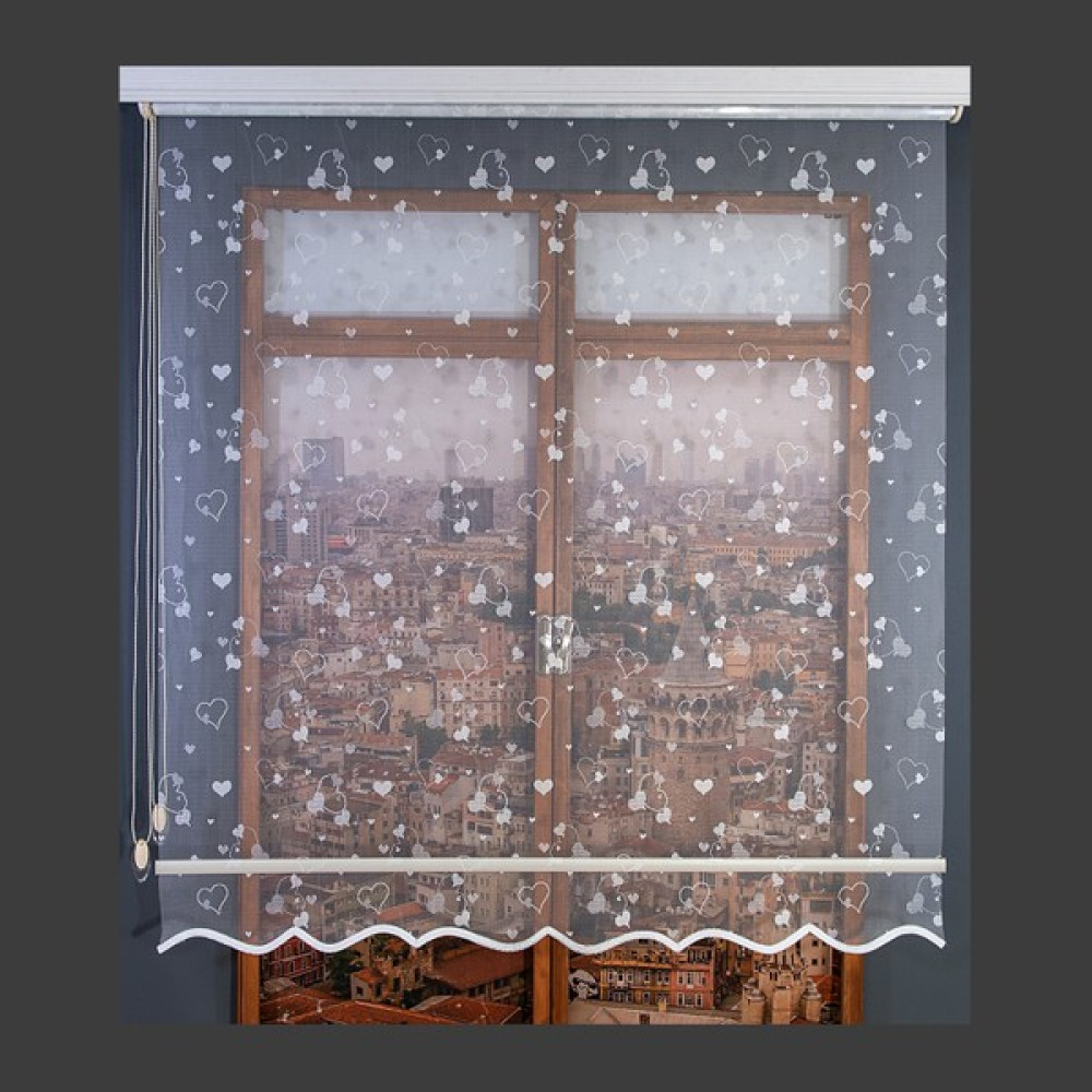 Anıper Çift Mekanizmalı Kırık Beyaz Kalp Desenli Tül Stor Perde 80 x 200 cm - Renkli Perde Fiyatı
