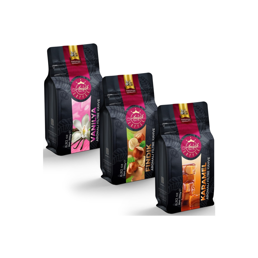 Anisah Coffee Aromalı Filtre Kahve Set 3 X 250 Gram Fındık Vaniya Karamel Cold Brew Beden Kahve Fiyatı