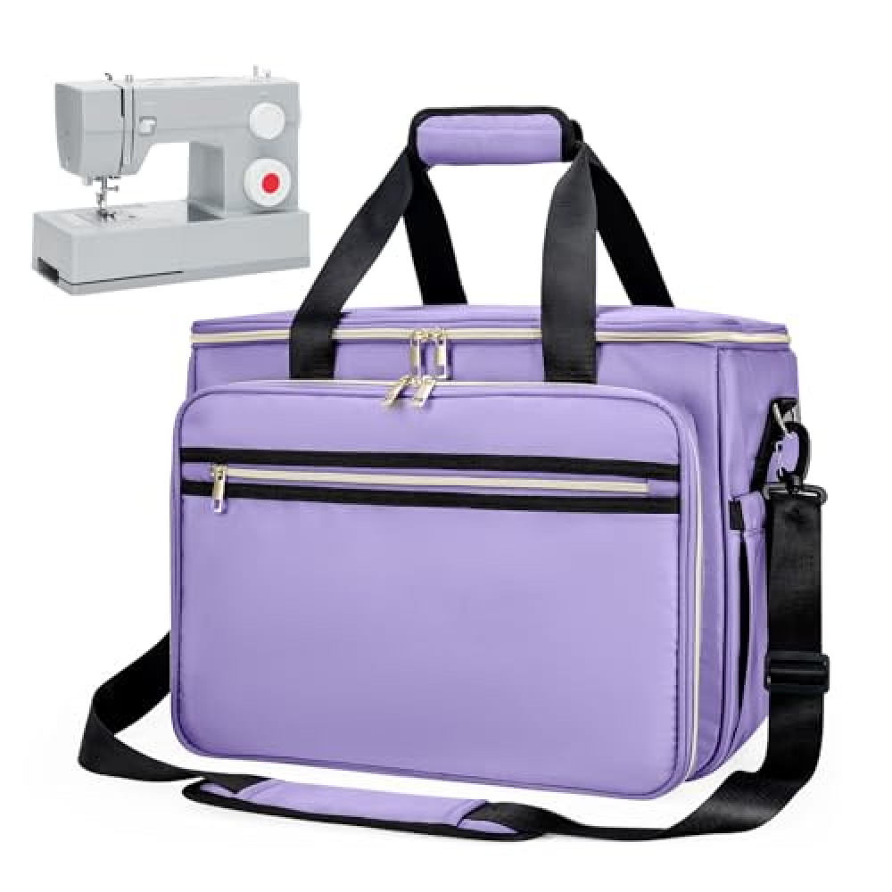 Anitor Sewing Machine Carrying Case with Removable Bottom Padding, Sewing Machine Bag Fits Most Standard Sewing Machines and Storage Sewing Accessories, for Singer, Brother, Janome, Purple