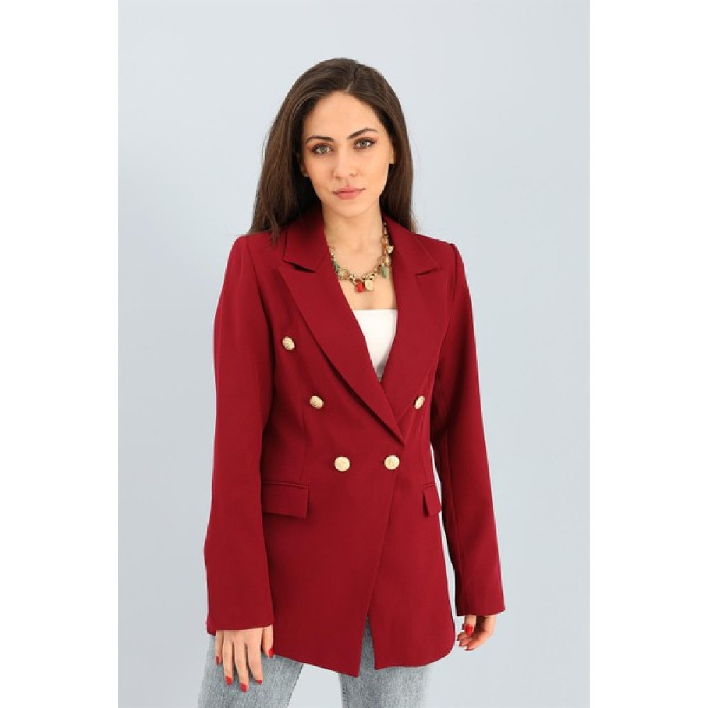 Anjea Blazer Fleto Cepli Atlas Kumaş Ceket - Bordo Bayan Ceket Fiyatı
