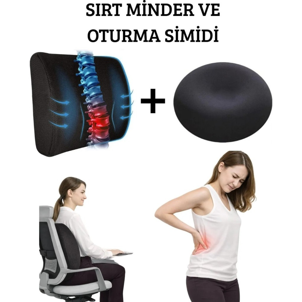 Ankaflex Ortopedik Koltuk Bel Sırt Minderi Destek Yastığı ve Oturma Simidi 2’li Set - Siyah - 41 x 43 cm Yastık Fiyatı