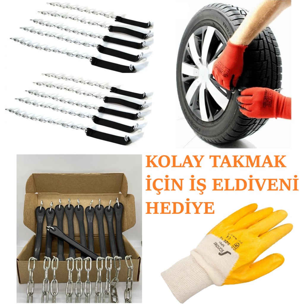 Ankanorm Kar Zinciri Yeni Nesil Tak Çıkar Kaymaz Pratik Araba Araç Lastik Zinciri Takmatik Eldiven (10 Adet) Diğer Fiyatı