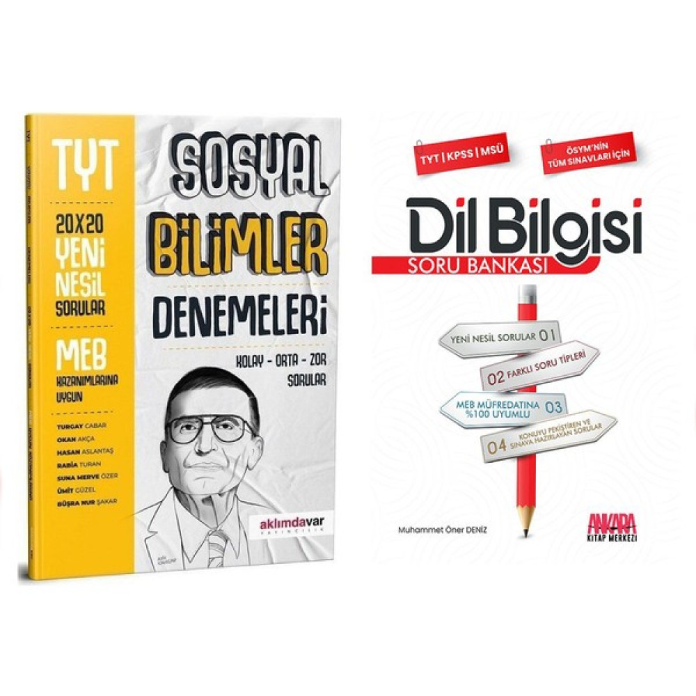 Ankara Kitap Merkezi Aklımdavar Yayınları TYT Sosyal Bilimler Deneme ve AKM Dil Bilgisi Soru Bankası Seti 2 Kitap Kaynak Kitapları Fiyatı