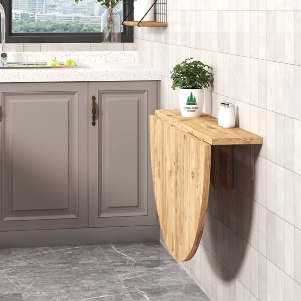 Ankara Orman Ürünleri 90X60 cm Ahşap Çam Desenli Mdf Yuvarlak Açılır Kapanır Duvara Monte Raf Masa Mutfak Masası Yemek & Mutfak Masası Fiyatı