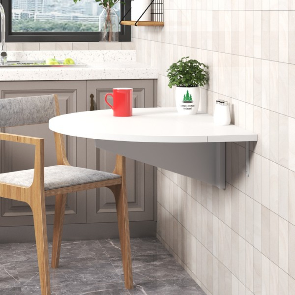Ankara Orman Ürünleri 90X60 Yuvarlak Mdf Açılır Kapanır Duvara Monte Raf Masa Mutfak Masası - Beyaz Yemek & Mutfak Masası Fiyatı