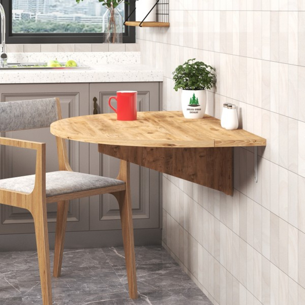 Ankara Orman Ürünleri 90X60 Yuvarlak Mdf Açılır Kapanır Duvara Monte Raf Masa Mutfak Masası - Çam Yemek & Mutfak Masası Fiyatı