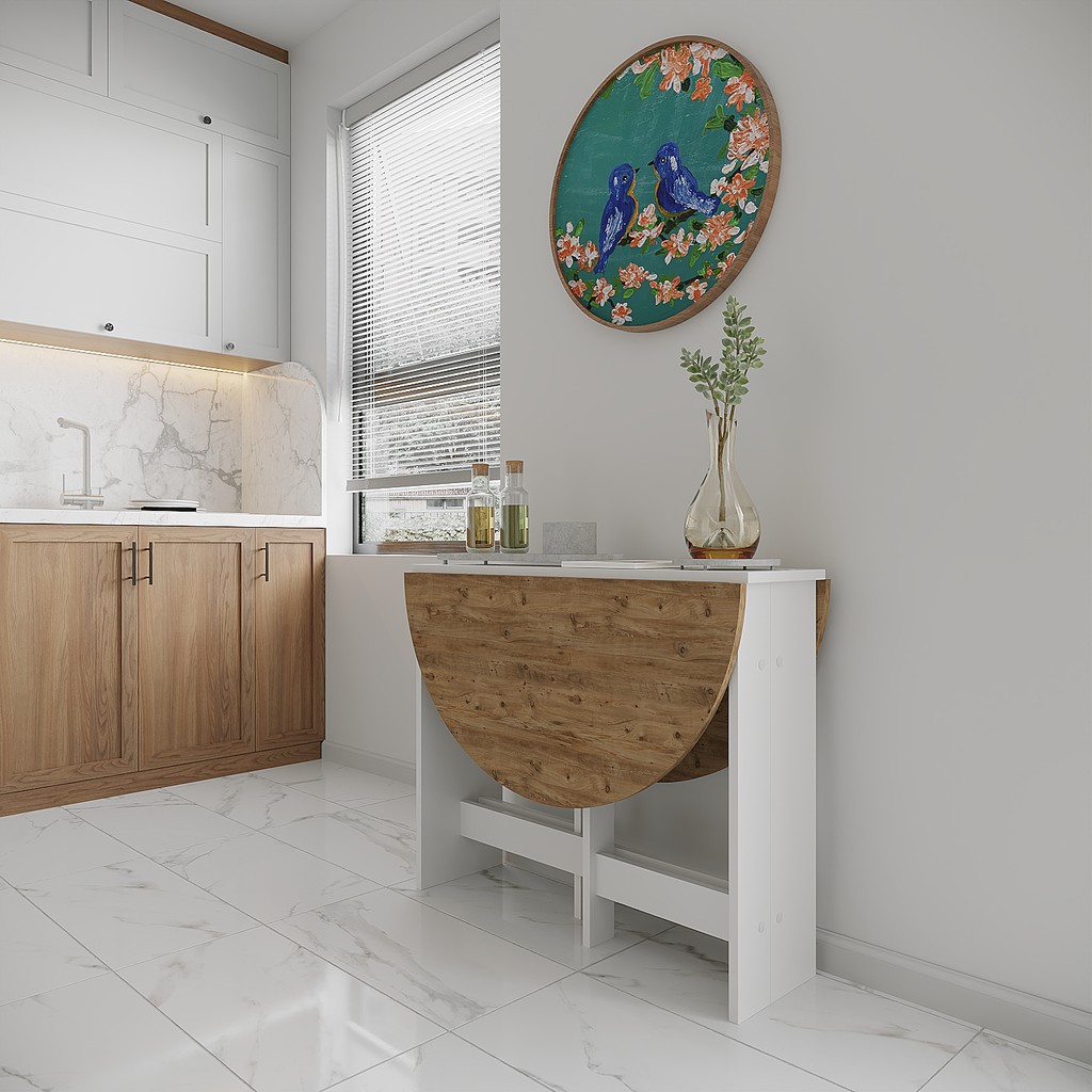 Ankara Orman Ürünleri Pratik Katlanır - Açılır Kapanır Yuvarlak Mutfak Yemek Çalışma Masası - 6 Kişilik - %100 Mdf - Atlantik Çam Çalışma Masası Fiyatı