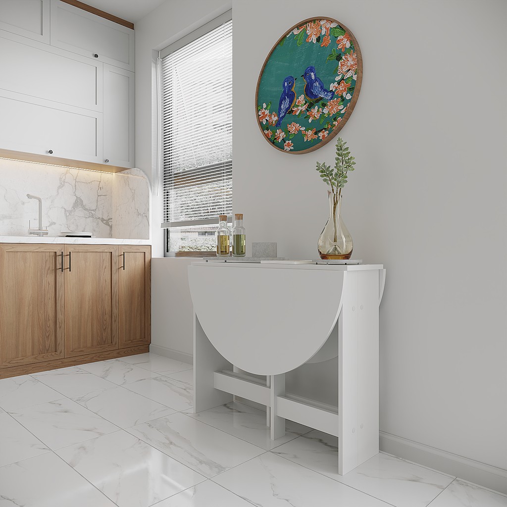 Ankara Orman Ürünleri Pratik Katlanır - Açılır Kapanır Yuvarlak Mutfak Yemek Çalışma Masası - 6 Kişilik - %100 Mdf - Beyaz Çalışma Masası Fiyatı