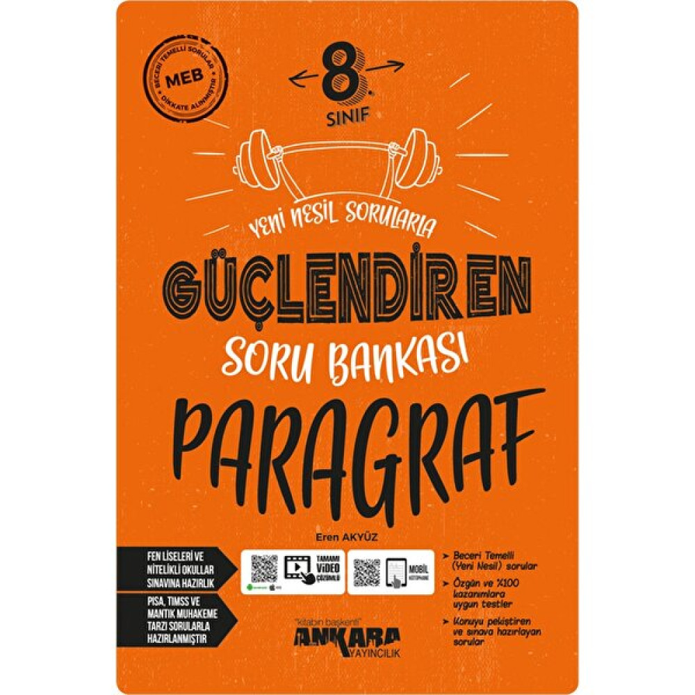 Ankara Yayıncılık 2024 Müf. 8.sınıf Paragraf Güçlendiren Soru Bankası "yeni Nesil Sorularla" Matematik Fiyatı