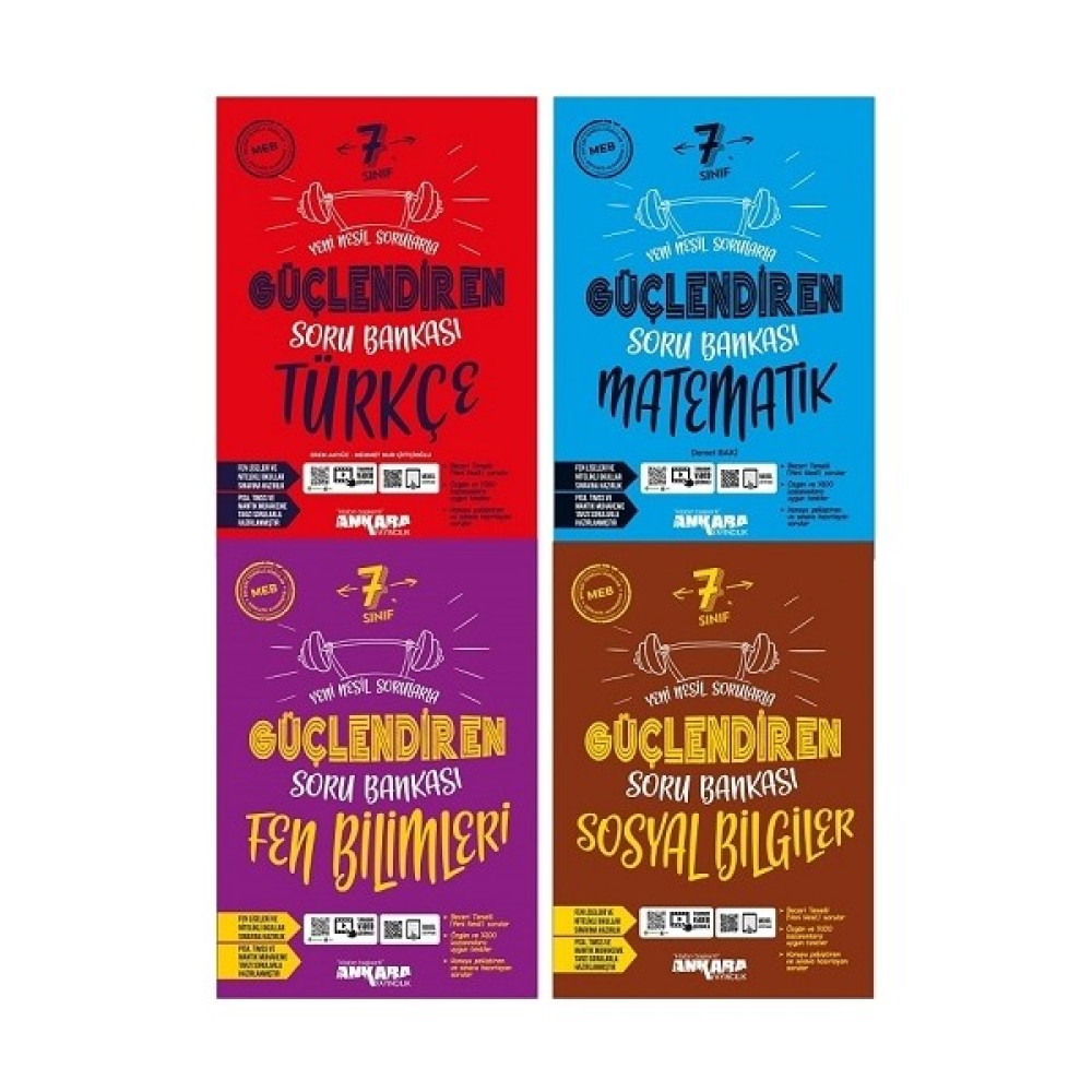 Ankara Yayıncılık 7. Sınıf Türkçe+Matematik+Fen Bilimleri+Sosyal Bilgiler Güçlendiren Soru Bankası Seti (Ciltli) Tüm Dersler Fiyatı