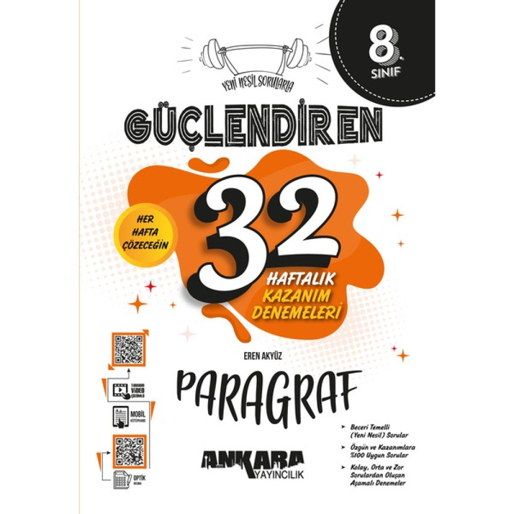 Ankara Yayıncılık 8. Sınıf Güçlendiren 32 Haftalık Paragraf Kazanım Denemeleri Kaynak Kitapları Fiyatı