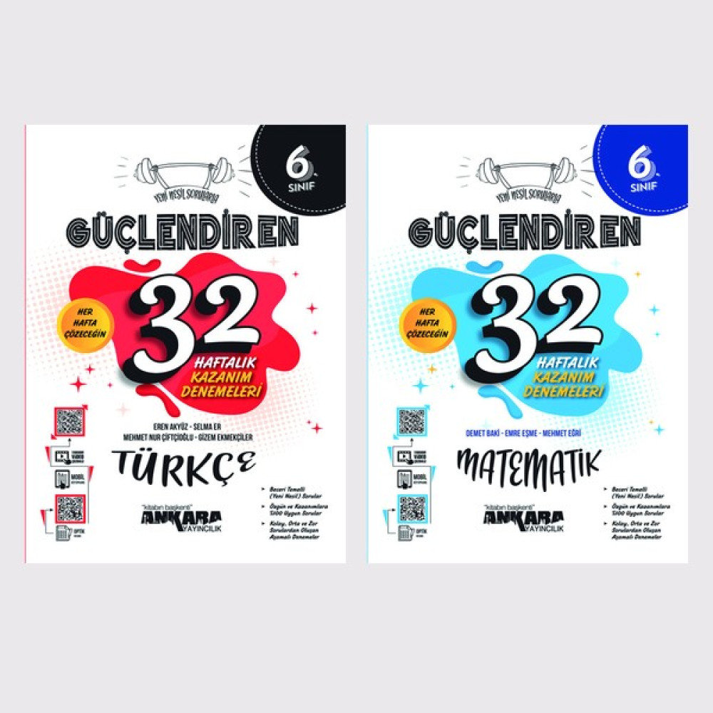 Ankara Yayınları 6. Sınıf Türkçe + Matematik 32 Haftalık Güçlendiren Kazanım Denemesi Seti Tüm Dersler Fiyatı