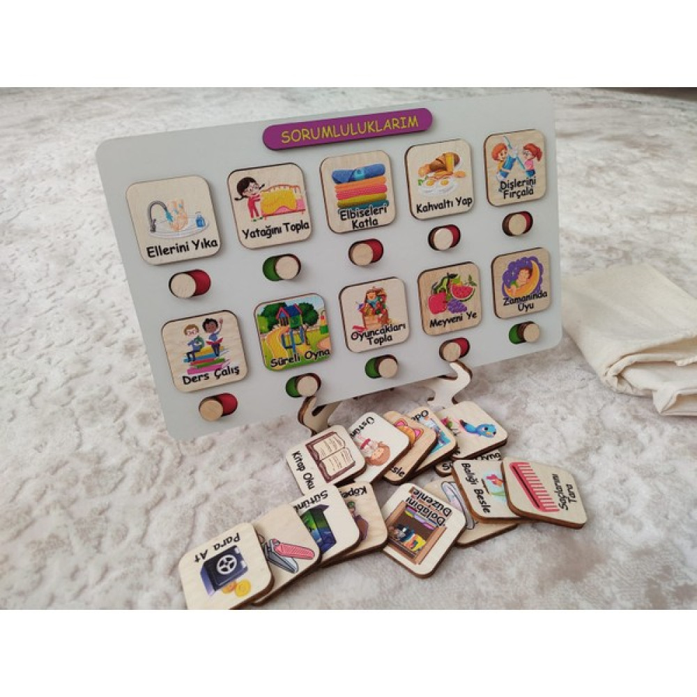 Ankebut Montessori Sorumluluk Alma Beceri ve Görev Tablosu Günlük Rutinim Bebek Oyuncakları Fiyatı
