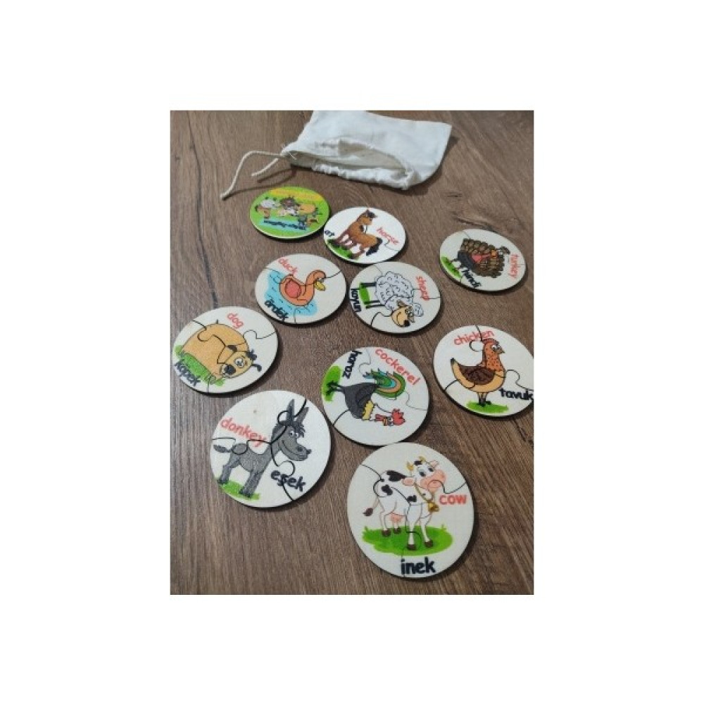Ankebut Türkçe İngilizce Çiftlik Hayvanları Ahşap Renkli Puzzle Bebek Oyuncakları Fiyatı