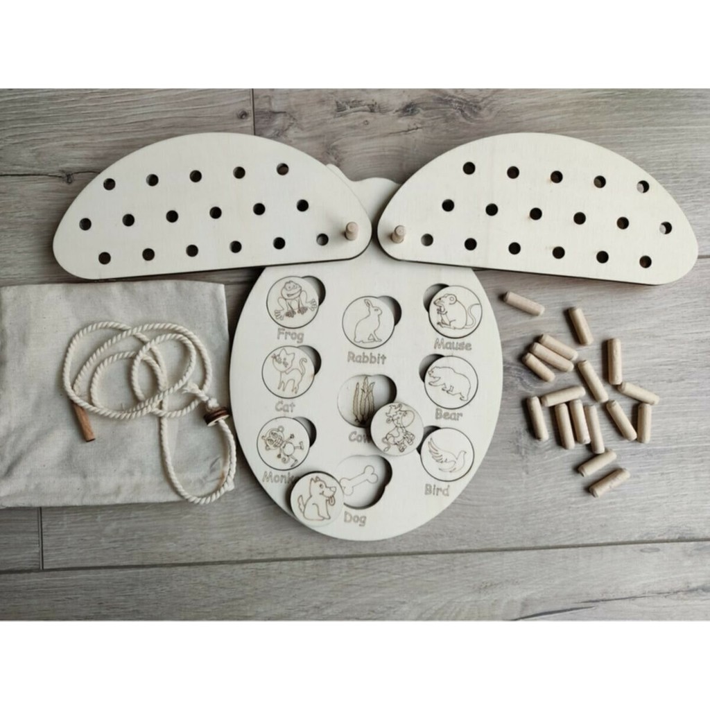 Ankebut Uğur Böceği Ip ve Pim Geçirmeli Hayvanlar ve Besinleri Eşleştirme Oyunu Ahşap Puzzle - Ahşap Desenli Anne Bebek Oyuncak Fiyatı