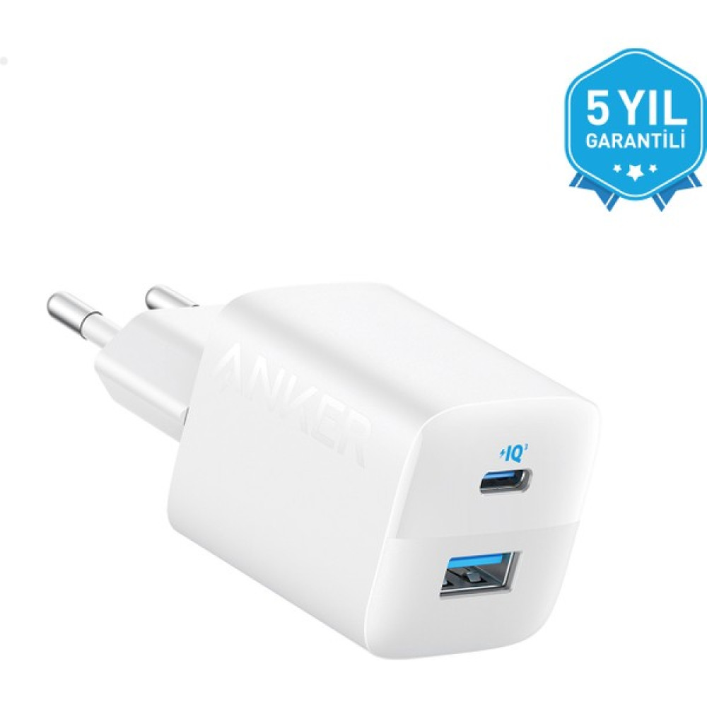 Anker 323 33W USB-C + USB-A Hızlı Şarj Cihazı -(USB-C PD 20W + USB-A 12W) iPhone & Android ile Uyumlu Type-C Hızlı Şarj Adaptörü - A2331 - Beyaz (A... Cep Telefonu Şarj Cihazı Fiyatı