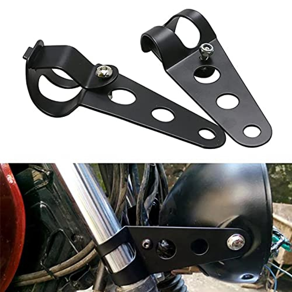 Anki HappiGo ANKIA Universal 33mm-43mm Metal Motorcycle Modified Headlight Mount Brackets Clamp Fork Ear for Motorcycle Chopper Cafe Racer (Black)