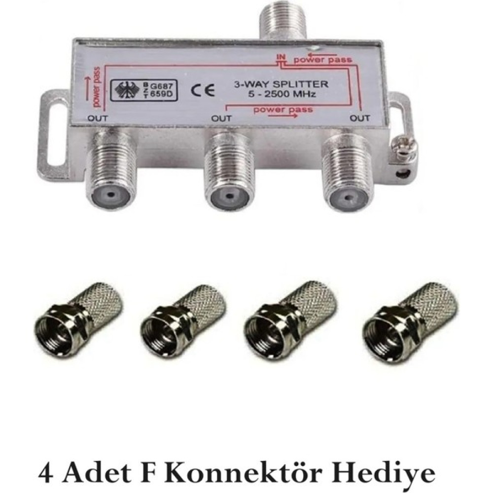 Anktek 3 Lü Splitter + 4 Adet F Konnektör 1/3 Anten Çoklayıcı Bölücü Dağıtıcı 1 Giriş 3 Çıkış 2500MHZ Uydu Alıcısı Aksesuarları Fiyatı