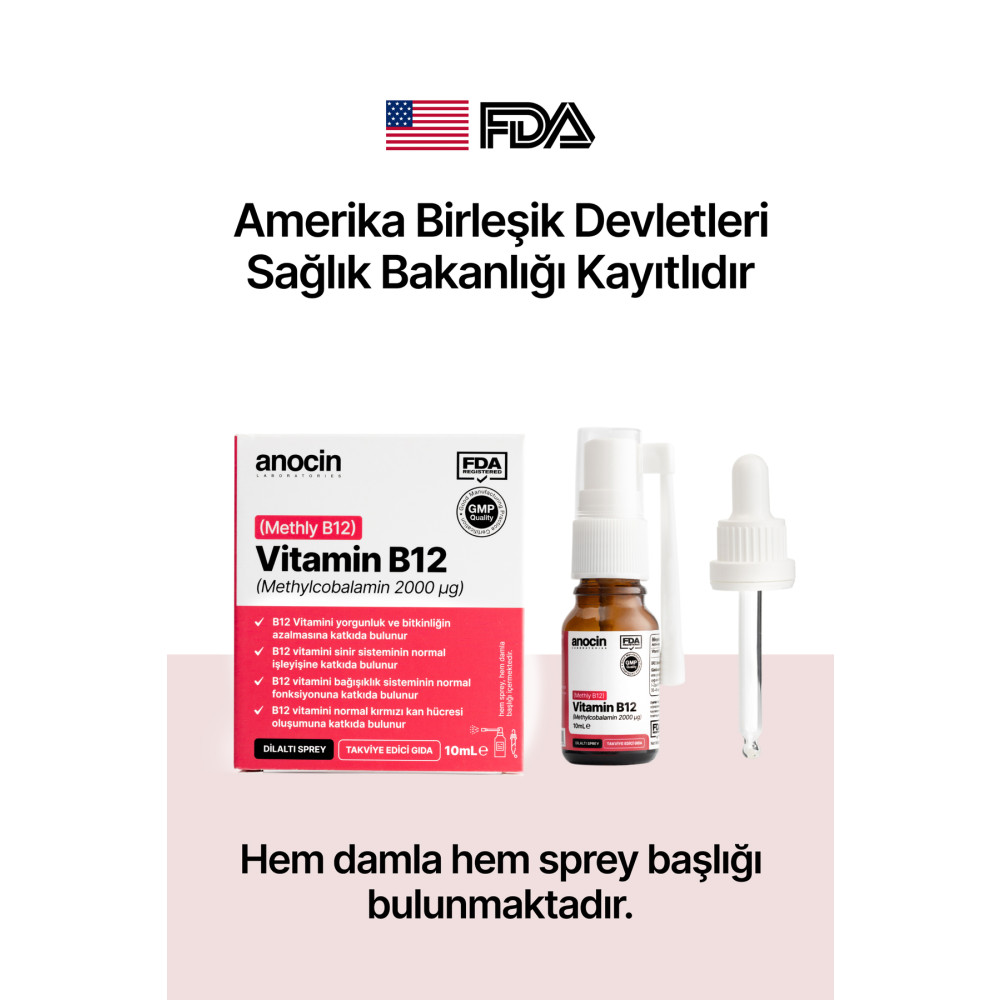 anocin Methyl Cobalamin B12 Sprey 1000 mcg 2000 ug 10 ml Sağlık / Diyet Fiyatı