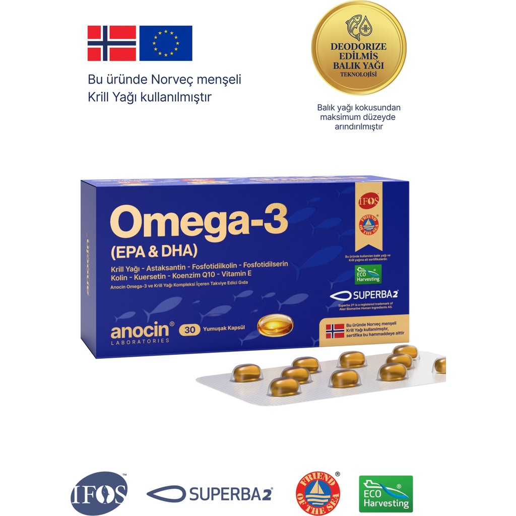 anocin Omega-3 Complex - Kril + Astaksantin + Fosfotidilserin + Kolin + Kuersetin + Q10 + E Diğer Fiyatı