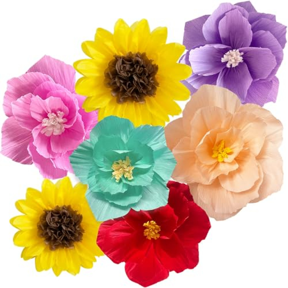 ANSOMO Paper Flowers Sunflower Colorful Artificial Crepe Tissue Wall Home Décor Wedding Birthday Bridal Baby Shower Classroom Spring Summer Floral Party Decorations