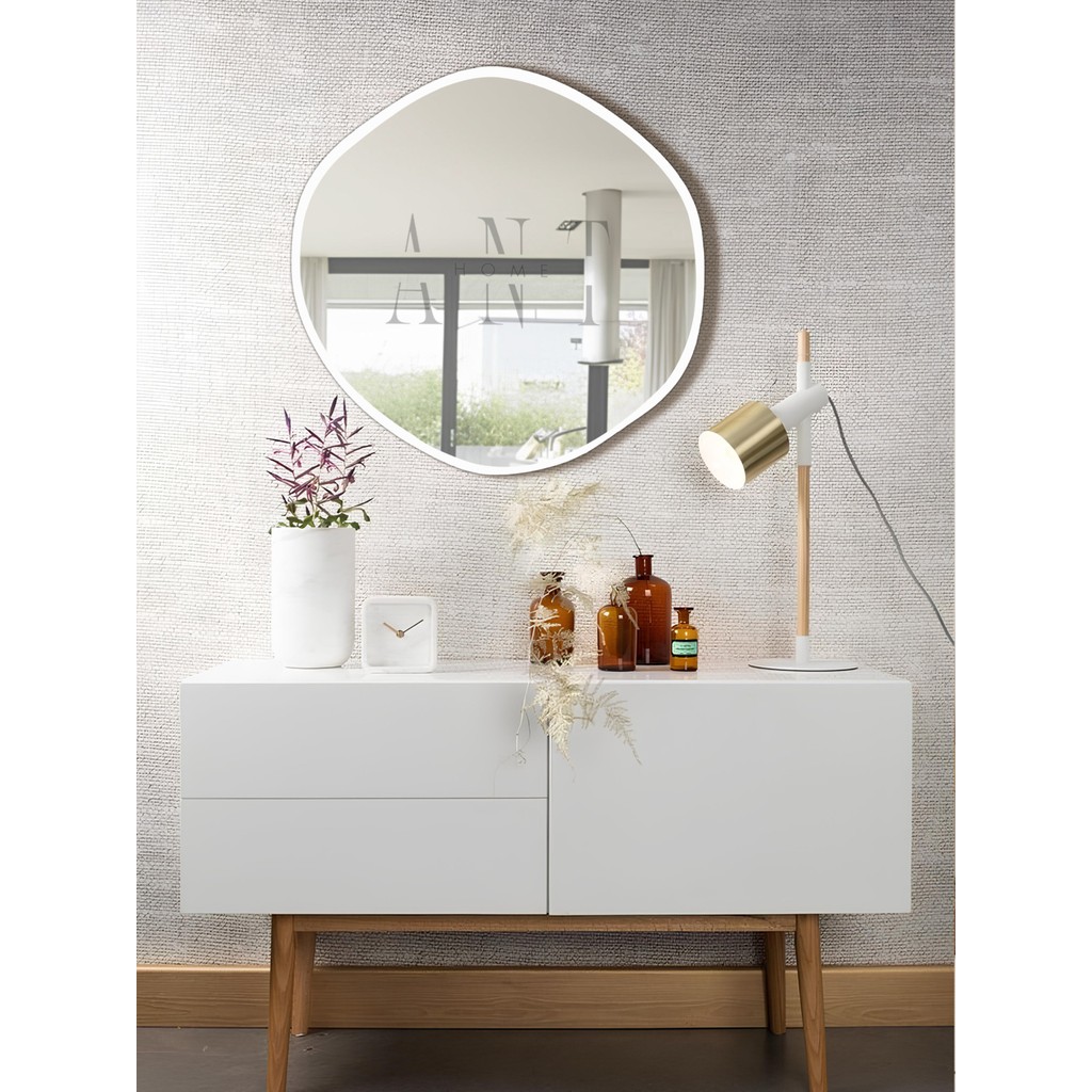 Ant Home Arya Ayna Asimetrik Ayna, Dekoratif Ayna, Duvar Aynası Banyo Aynası Holl Aynası 80CM - Beyaz Çerçeveli Ayna Fiyatı