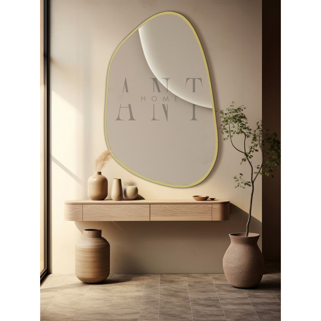 Ant Home Asimetrik Ayna 75X55 cm Konsol Aynası, Dresuar Aynası, Duvar Aynası, 1.Şişecam Ayna - Altın Çerçeveli Ayna Fiyatı