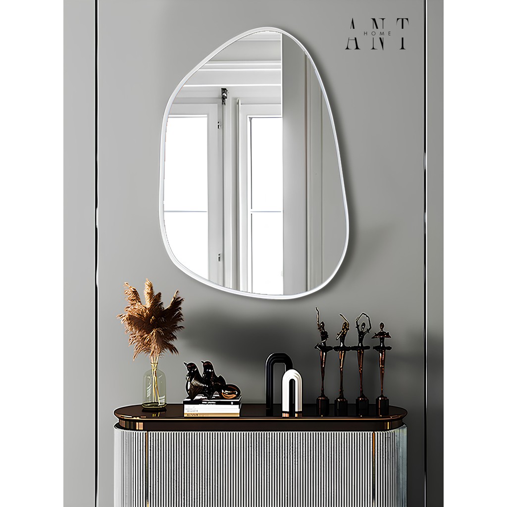 Ant Home Asimetrik Ayna 75X55 cm Konsol Aynası, Dresuar Aynası, Duvar Aynası, 1.Şişecam Ayna - Beyaz Çerçeveli Ayna Fiyatı