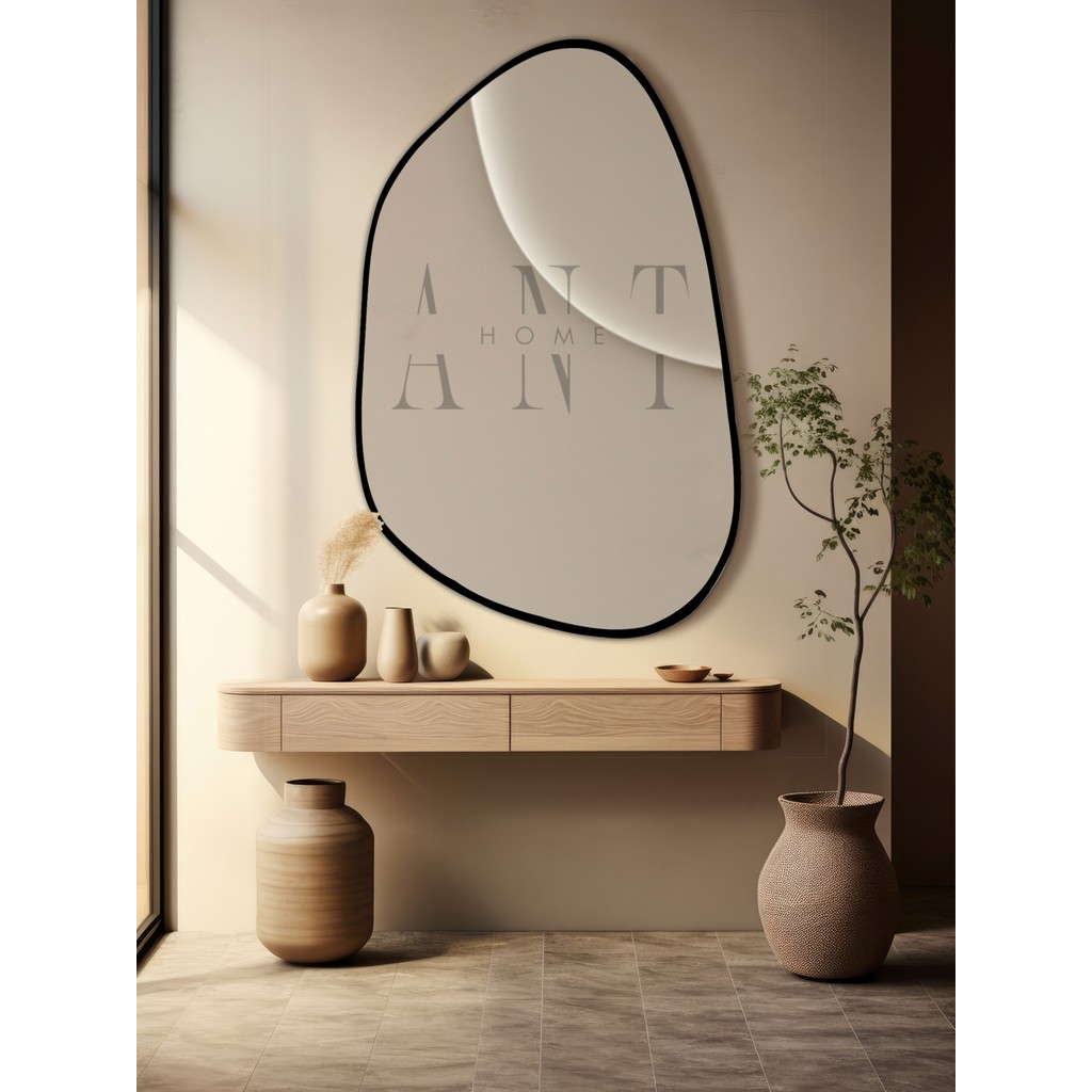 Ant Home Asimetrik Ayna 75X55 cm Konsol Aynası, Dresuar Aynası, Duvar Aynası, 1.Şişecam Ayna - Siyah Çerçeveli Ayna Fiyatı