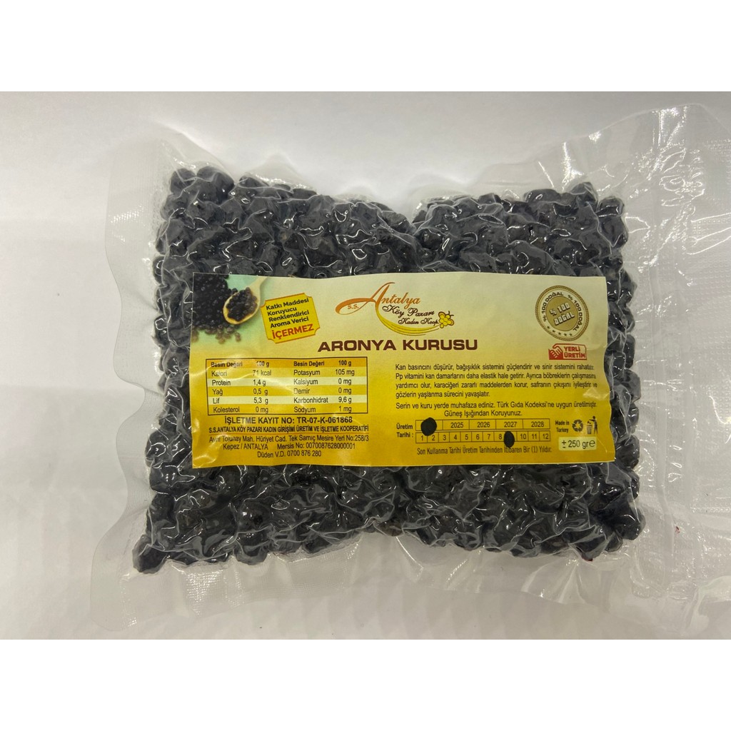 Antalya Köy Pazarı Kurutulmuş Aronya - 250 gr Kuru Meyve Fiyatı