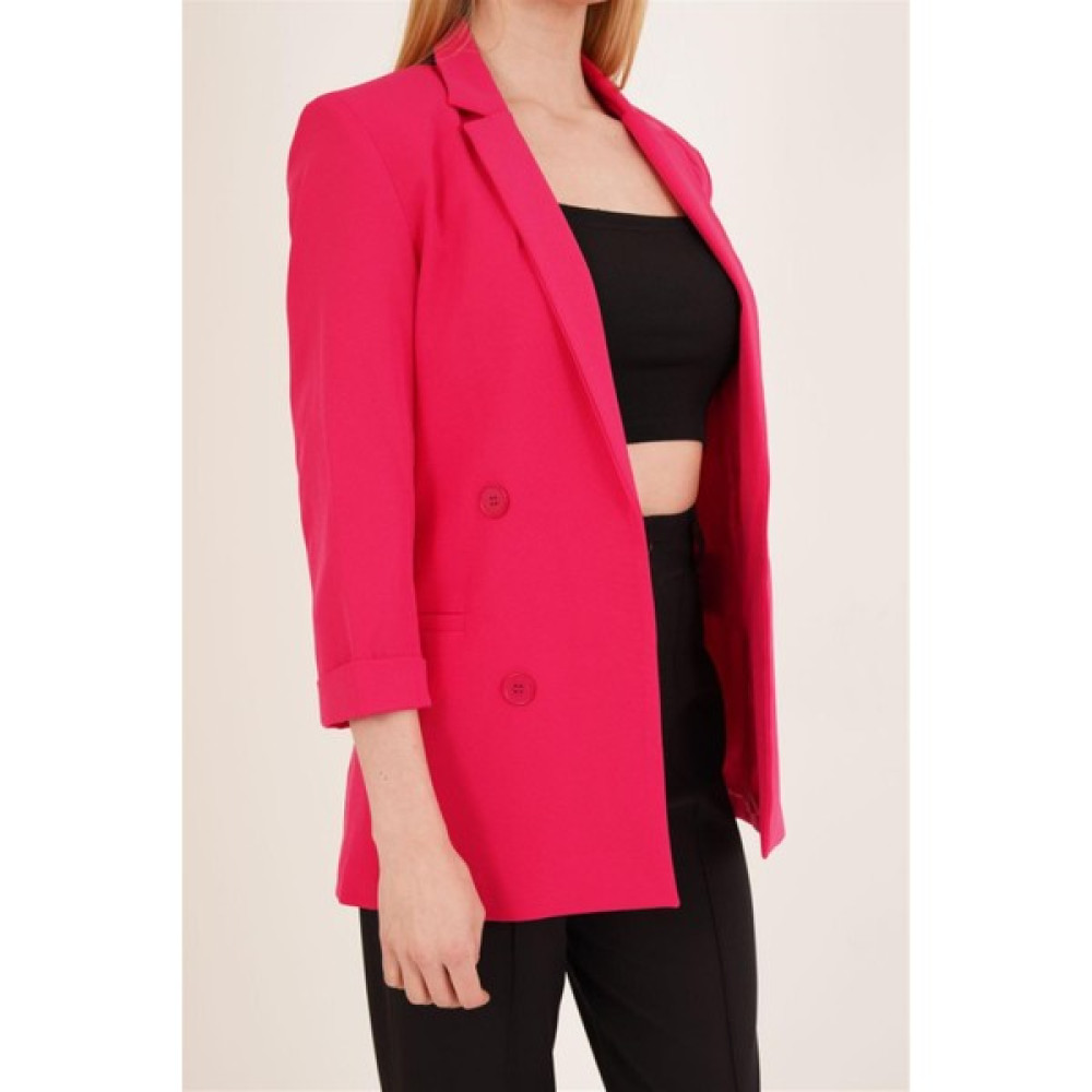 Antalya Şans Butik Kadın Blazer Ceket Fuşya Dört Düğmeli Astarlı Duble Kol Bayan Ceket Fiyatı