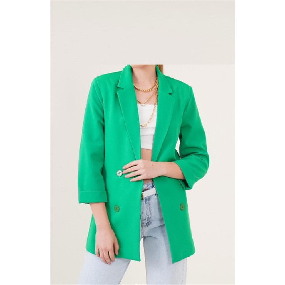 Antalya Şans Butik Kadın Blazer Ceket Yeşil Dört Düğmeli Astarlı Duble Kol Bayan Ceket Fiyatı