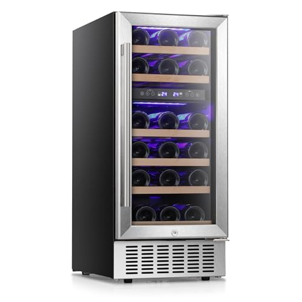 Antarctic Star 15" Wine Cooler Under Counter Beverage Refrigerator Beer Mini Fridge 28 Bottles Dual Zone Built-in Freestanding Stainless Steel Double-Layer Tempered Glass Door