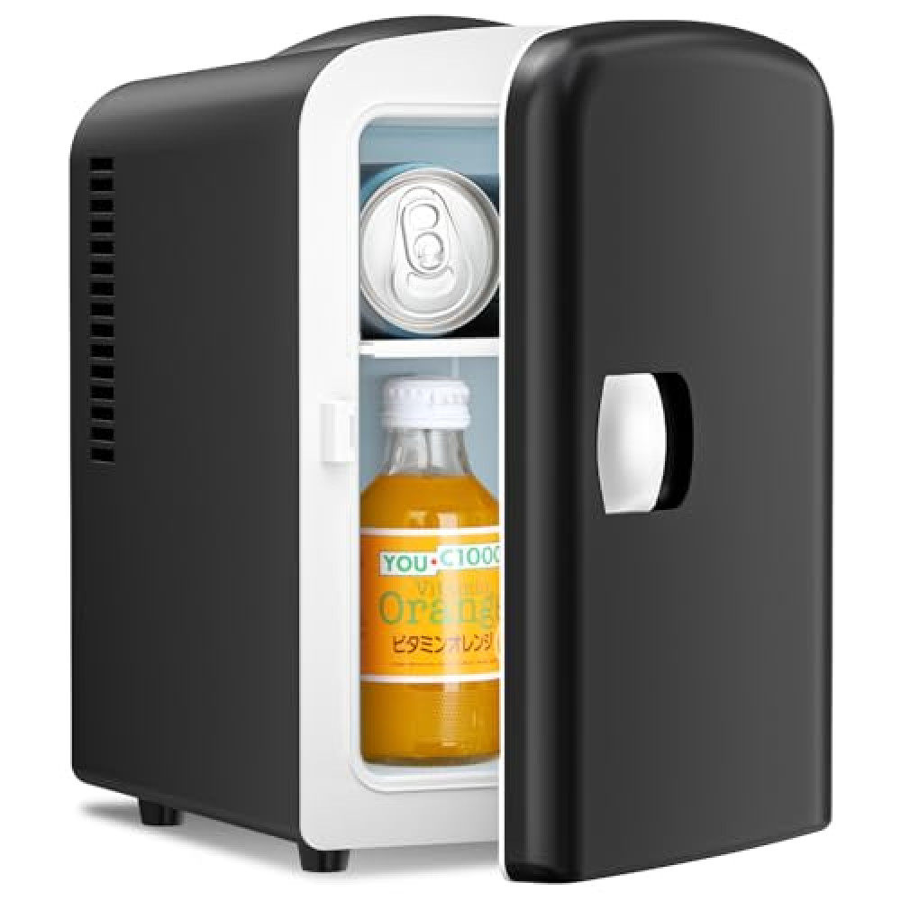 Antarctic Star Compact Refrigerator, Portable Mini Fridge, Skin Care 4L Capacity/6 Cans, for Bedroom, Car, Office & Dorm, Small Cooler for Cosmetics, Beverage and Food, Black