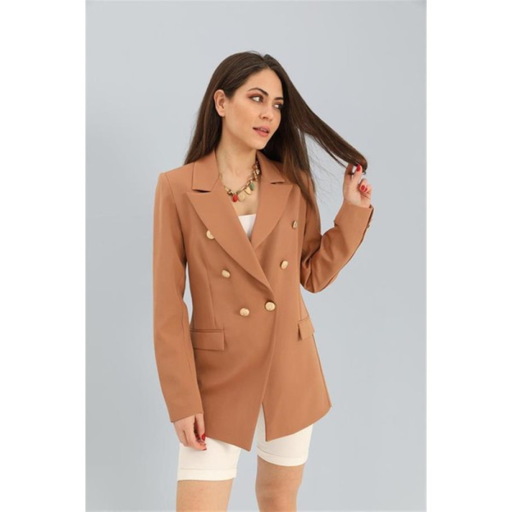 Antaress Blazer Fleto Cepli Atlas Kumaş Ceket - Camel Bayan Ceket Fiyatı