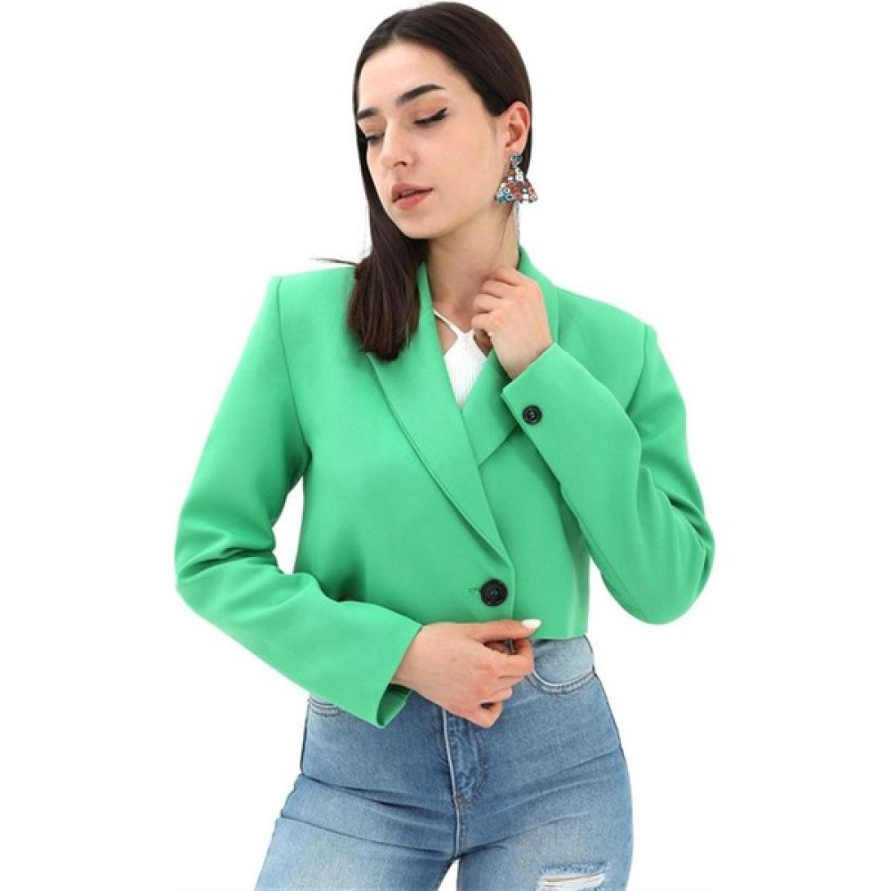 Antaress Crop Blazer Kısa Ceket - Yeşil Bayan Ceket Fiyatı