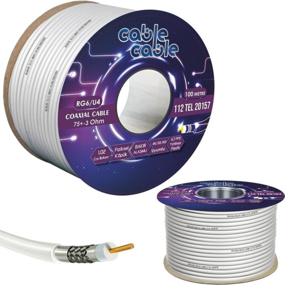 Anten Kablosu Rg6/u4 1.02 Göbek 112 Tel 100 mt Cablecable Uydu Kablosu Fiyatı