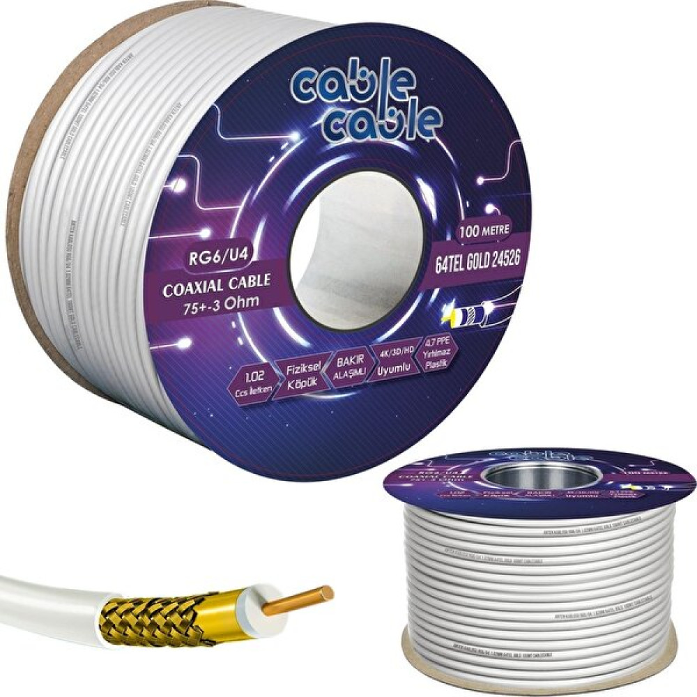 Anten Kablosu Rg6/u4 1.02 Göbek 64 Tel Gold Plus 100 mt Cablecable Uydu Kablosu Fiyatı