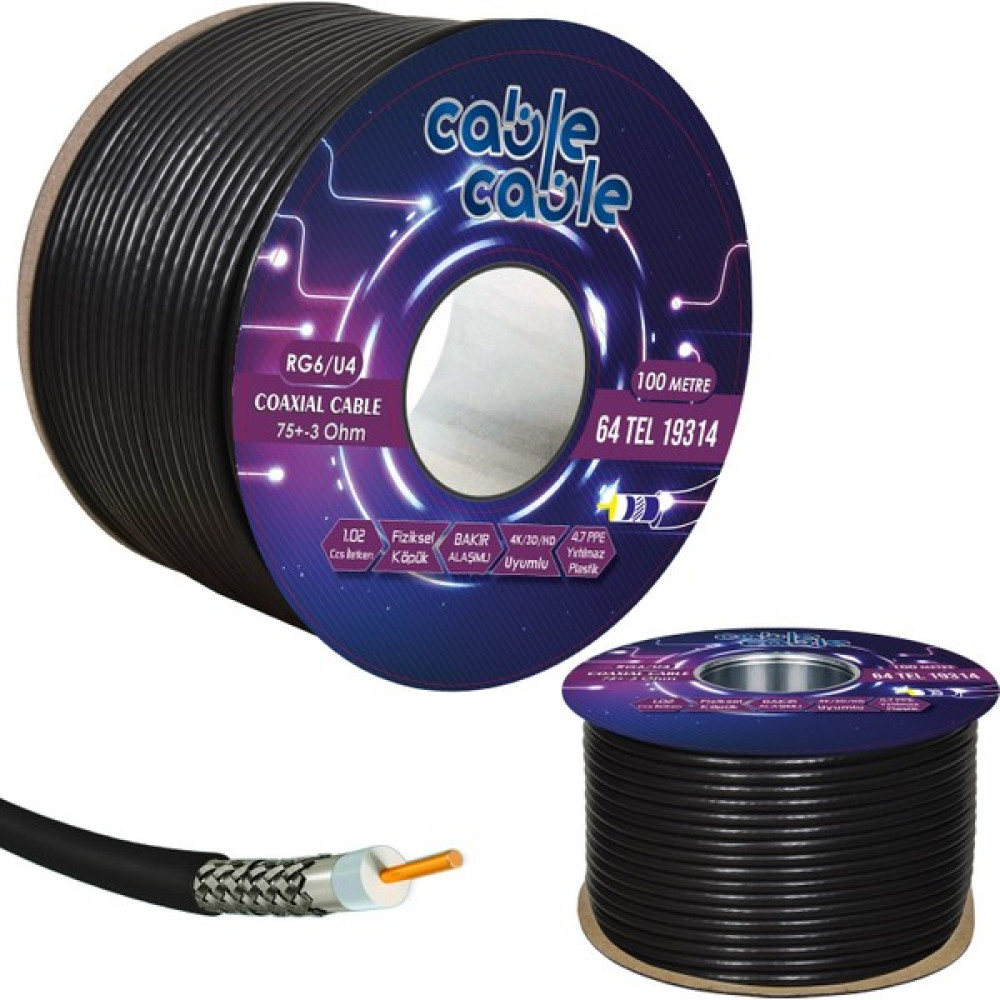 Anten Kablosu Rg6/u4 1.02MM 64TEL 100MT Siyah Cablecable Modem Fiyatı
