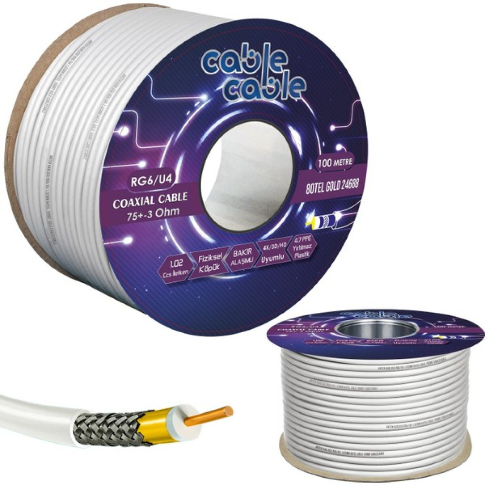 Anten Kablosu Rg6/u4 1.02MM 80TEL Gold 100MT Cablecable Modem Fiyatı