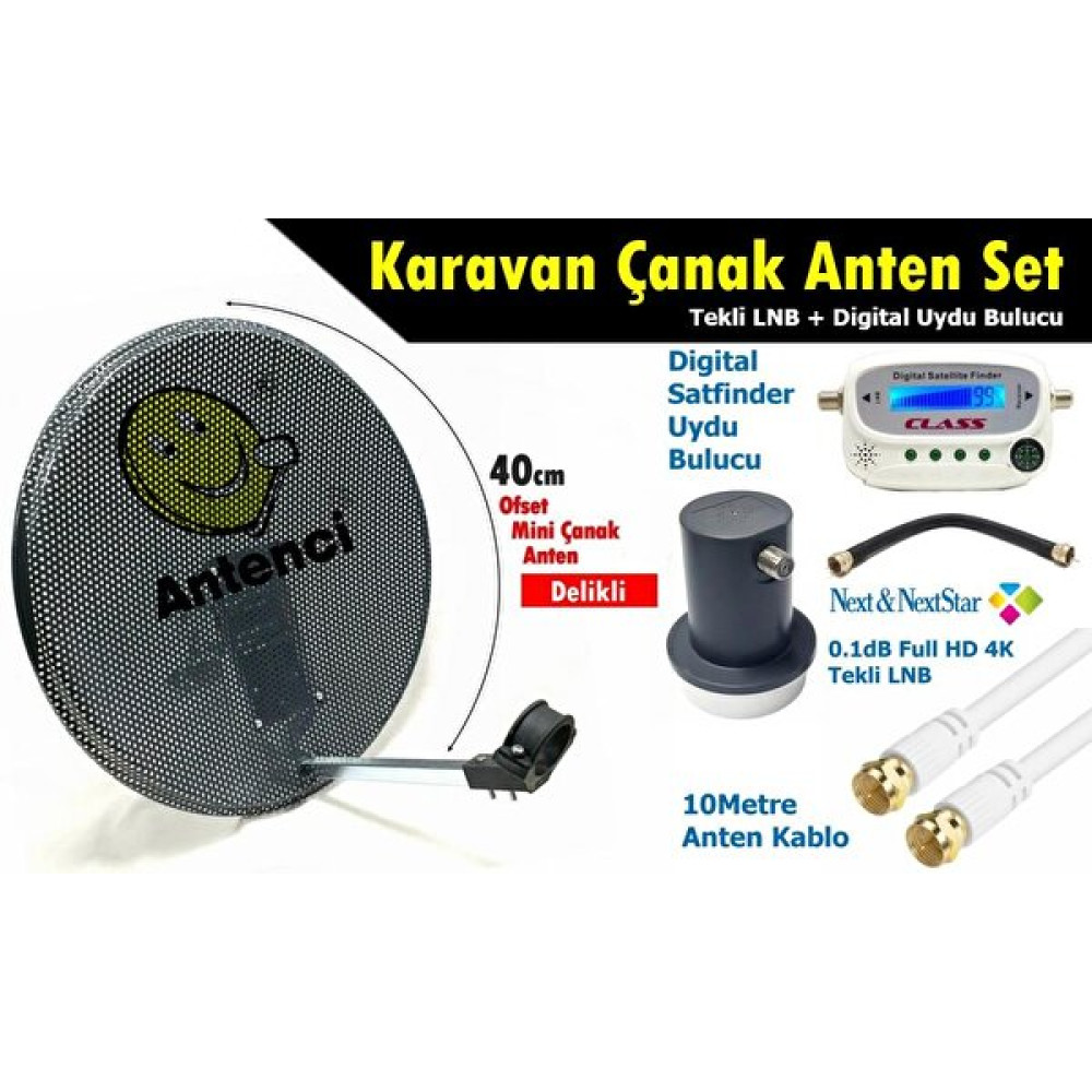Antenci 40 CM Delikli Karavan Çanak Anten Seti + Dijital Uydu Bulucu Çanaklar Fiyatı