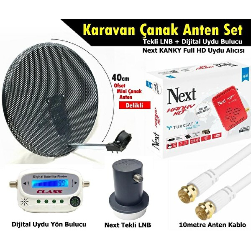 Antenci 40 CM Delikli Karavan Çanak Anten Seti - Next HD Uydu Alıcısı - Dijital Uydu Bulucu Çanaklar Fiyatı