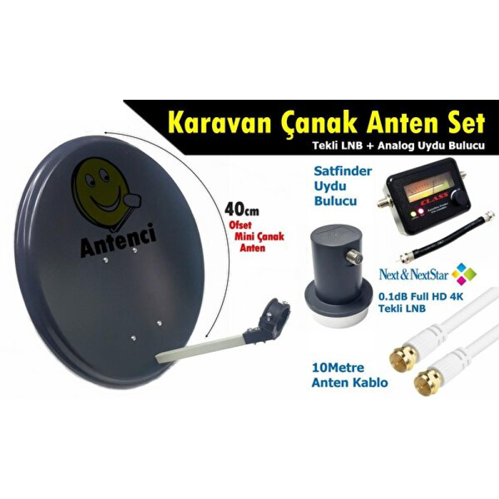 Antenci 40 CM Karavan Çanak Anten Seti + Analog Uydu Bulucu Çanaklar Fiyatı