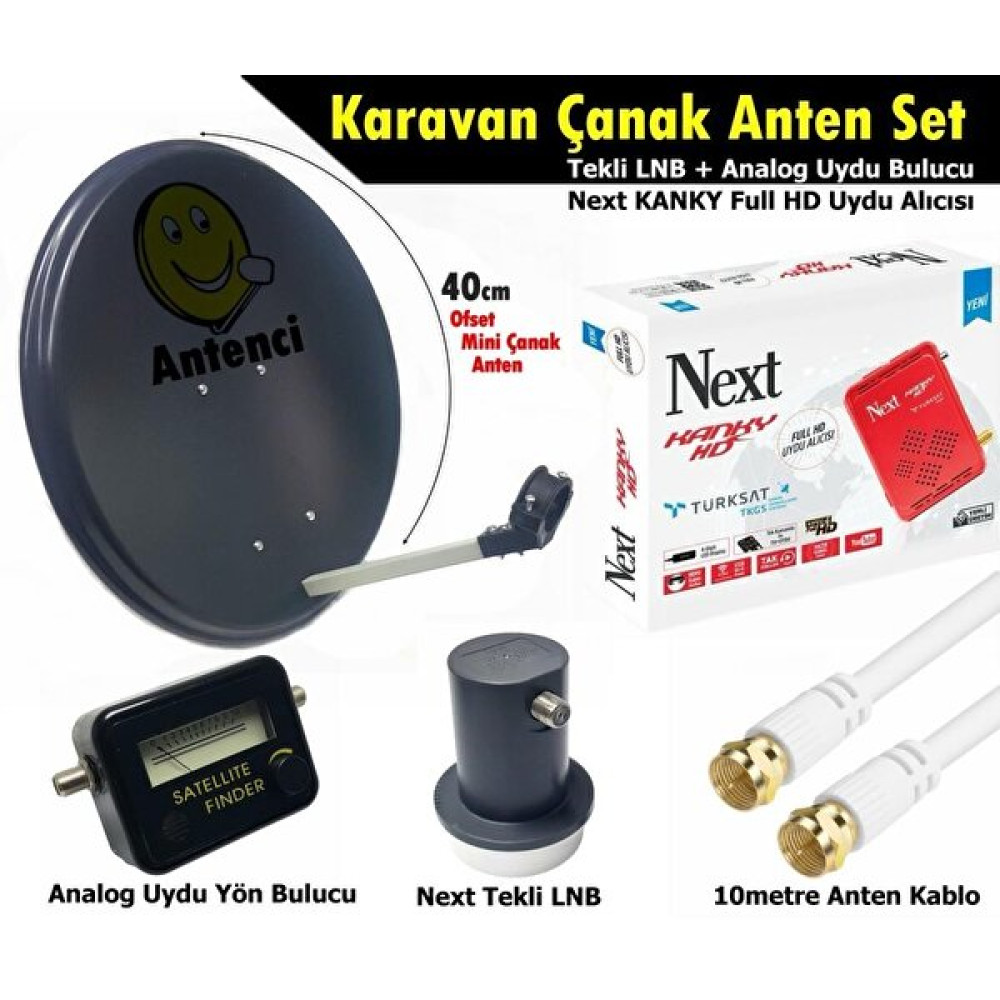 Antenci 40 CM Karavan Çanak Anten Seti - Next HD Uydu Alıcısı - Analog Uydu Bulucu Çanaklar Fiyatı