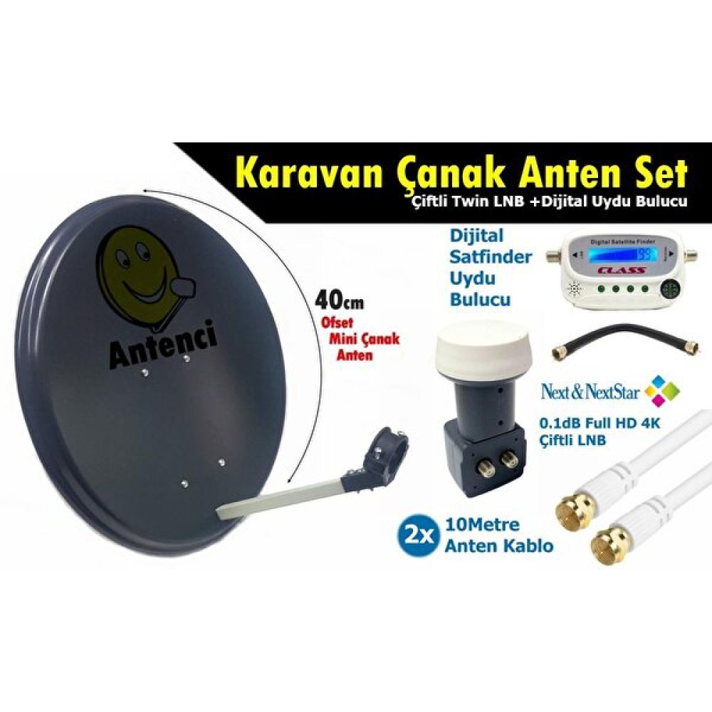 Antenci 40 CM Next Çiftli LNB + Karavan Çanak Anten Seti + Digital Uydu Bulucu Çanaklar Fiyatı