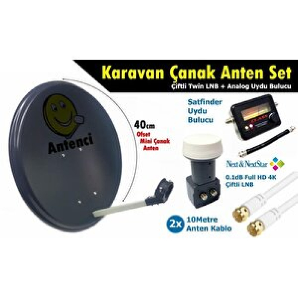 Antenci 40cm Karavan Çanak Anten Seti Next Çiftli Lnb +analog Uydu Bulucu Uydu Alıcısı Aksesuarları Fiyatı