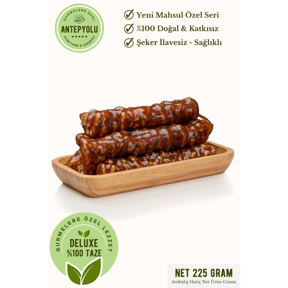 Antepyolu Deluxe Gurme Serisi 1. Kalite Bol Taze Cevizli Sucuk %100 Şekersiz Üzüm Pekmezli Köy Sucuğu 225 gr Kuruyemiş Fiyatı