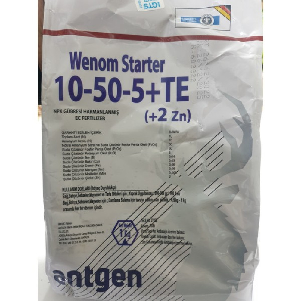 Antgen Wenom Starter 10-50-5+2 Zn Köklendirici Çiçeklendirici Verım Artırıcı Toz Gübre 1 kg Gübre Fiyatı