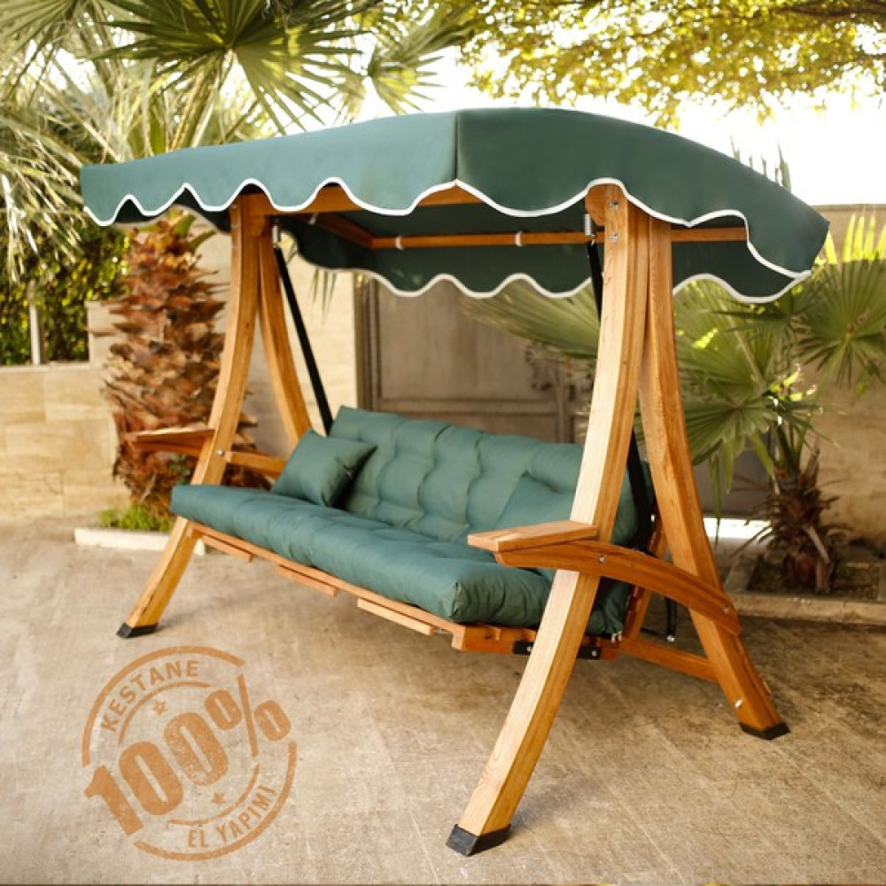 Antik Garden Ahşap Bahçe Salıncağı Kestane Ağacı, El Yapımı Yeşil S2500 Bahçe Salıncağı Fiyatı