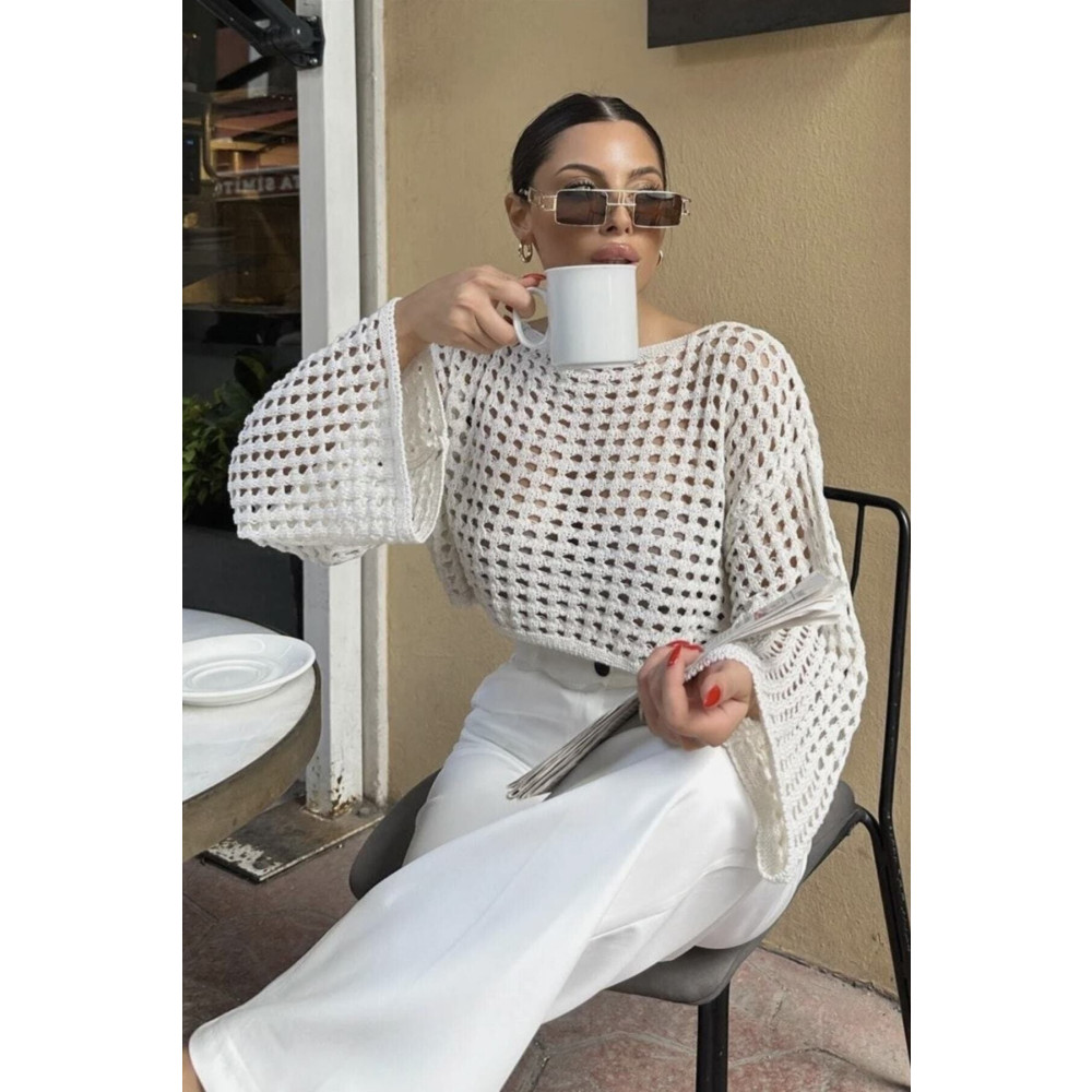 ANUBİS Delikli Ajurlu Crop Triko Bluz Fiyatı